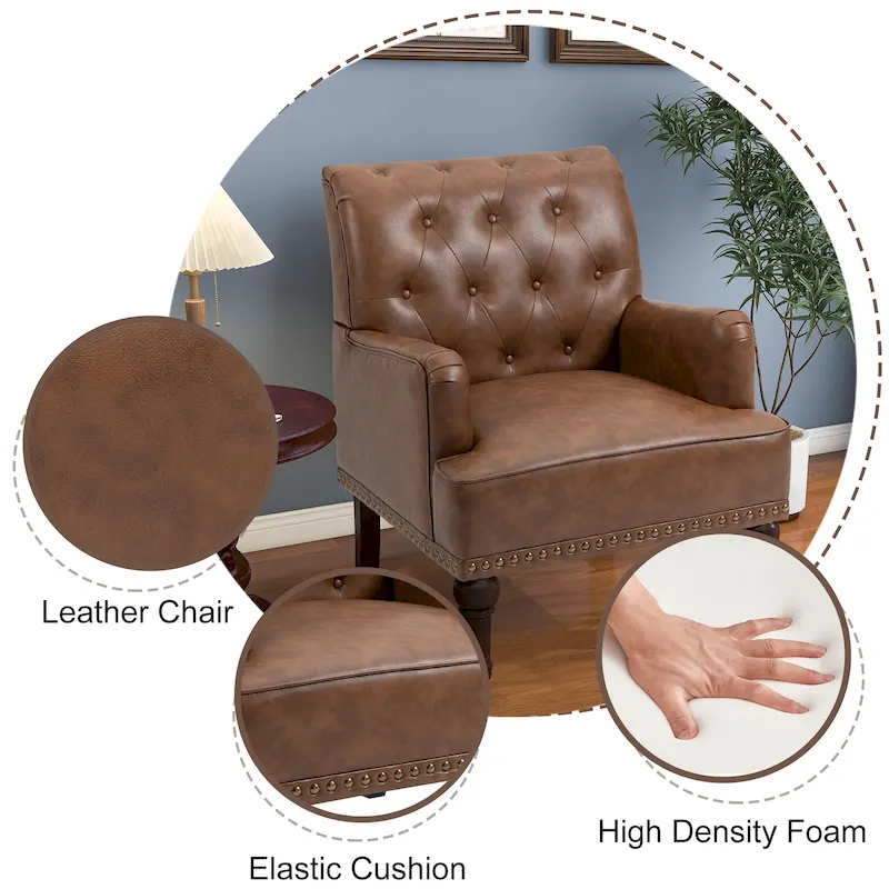 Tufted Vegan Leather Accent Chairs Armchairs with Nailhead Trim