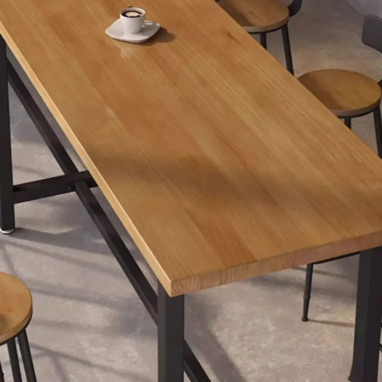 Footrest Black Metal 3-Pedestal Bar Table