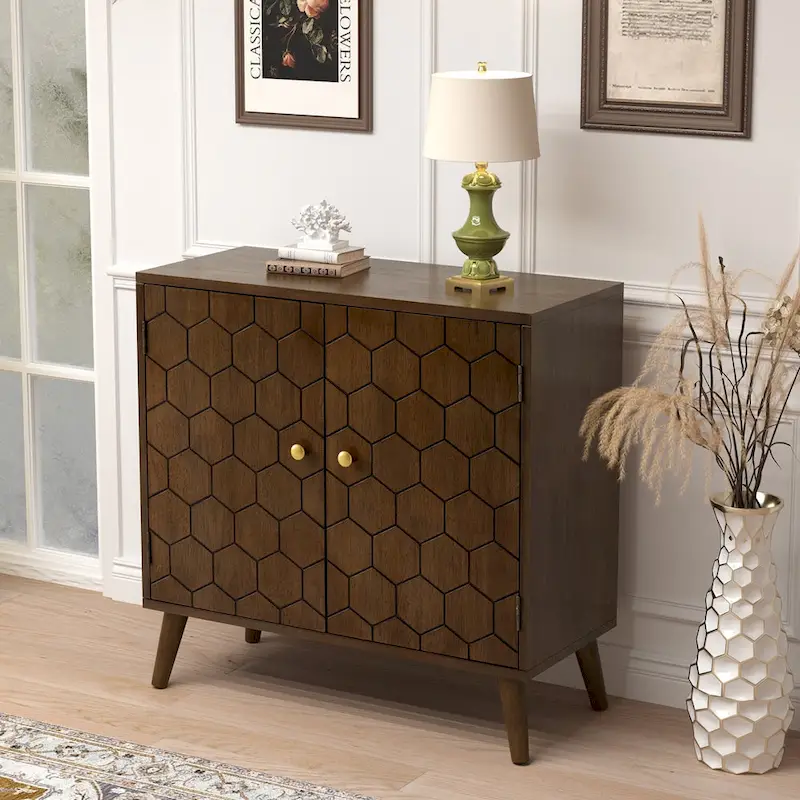 Dark Brown Storage Cabinet - Hexagonal Honeycomb Pattern - 32