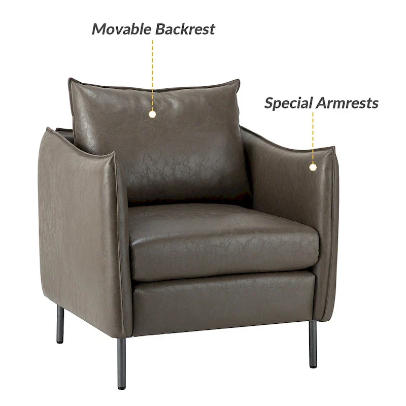 Jaime Modern Vegan Leather Accent Chair with removable Cushion by HULALA HOME