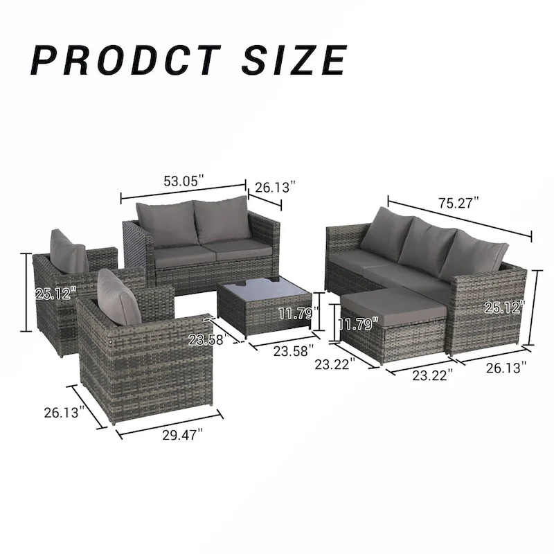 6PCS Rattan Convrtsation Set With Glass Table