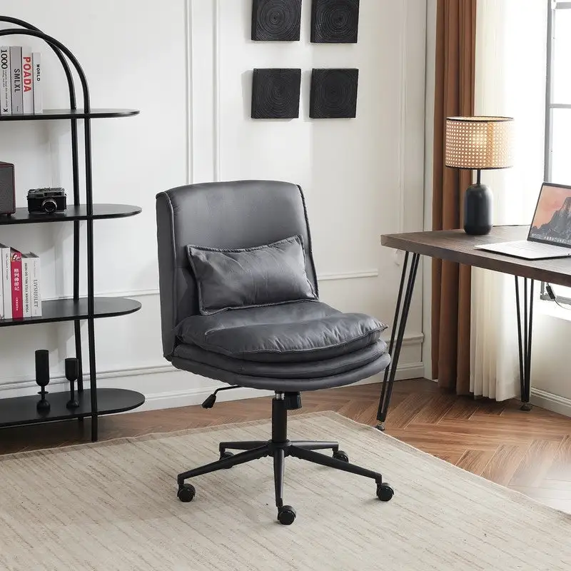 Upholstered Armless Polyester Fiber Task Office Chair With Wheels