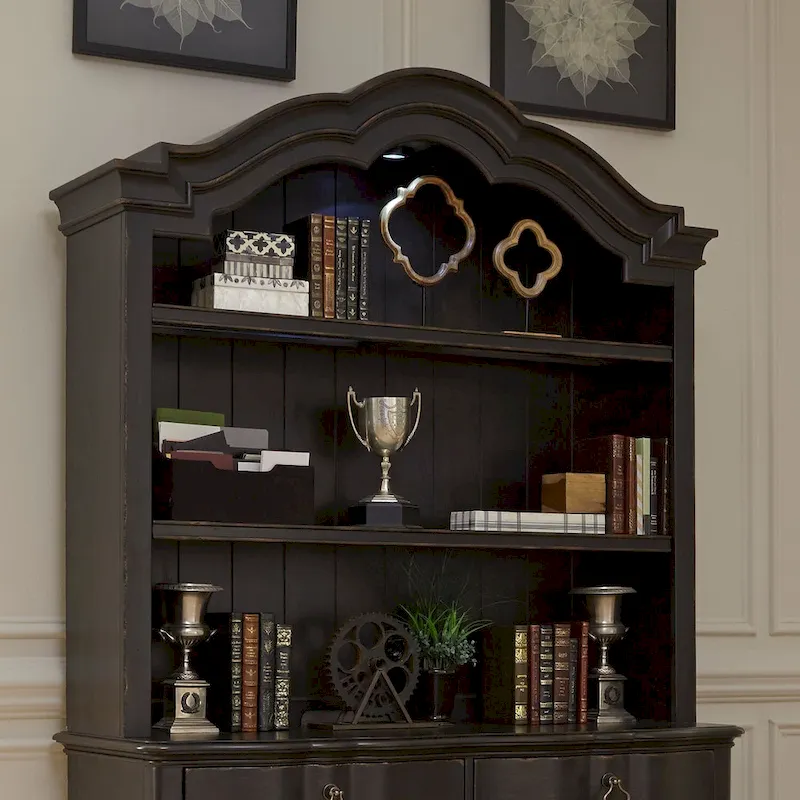 Chesapeake Wire Brushed Antique Black Credenza Hutch