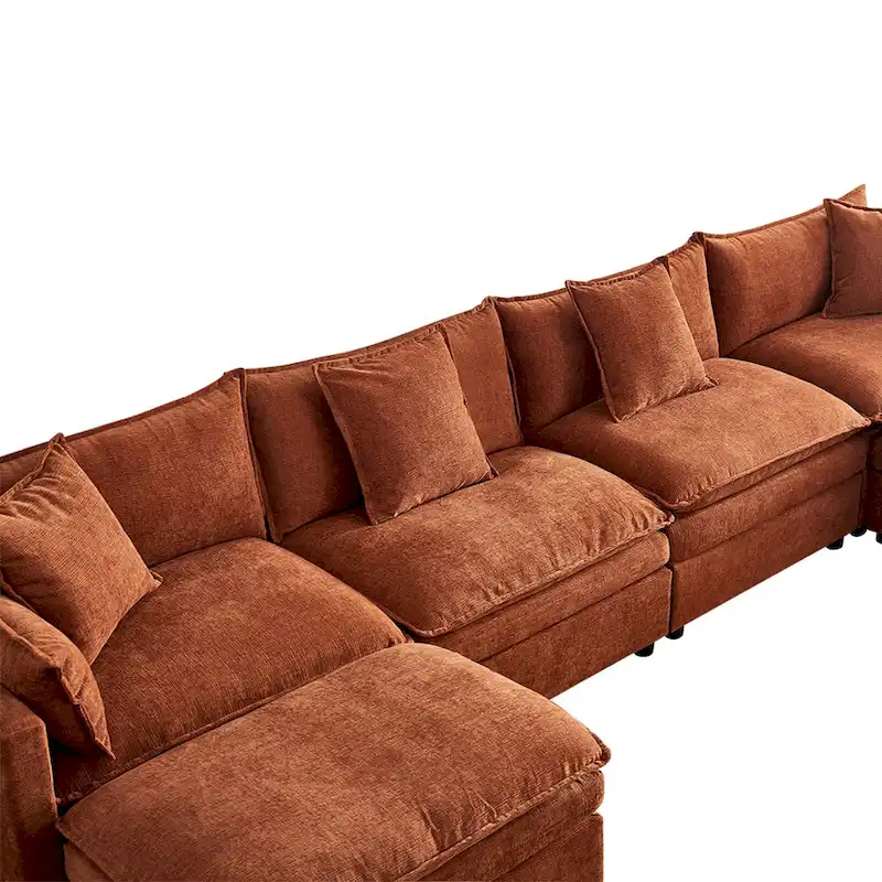 Spacious 142.52 U-Shaped Chenille Sectional Sofa with Double Cushions, Convertible Chaise and Ottomans