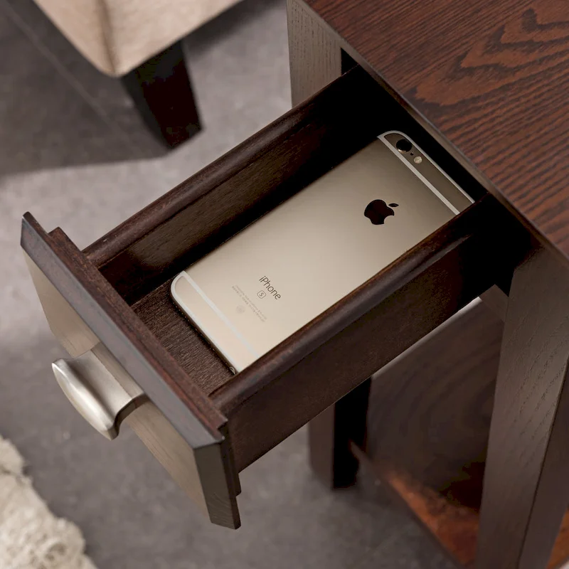 Teegan Solid Wood Narrow Side End Table with Shelf and Drawer