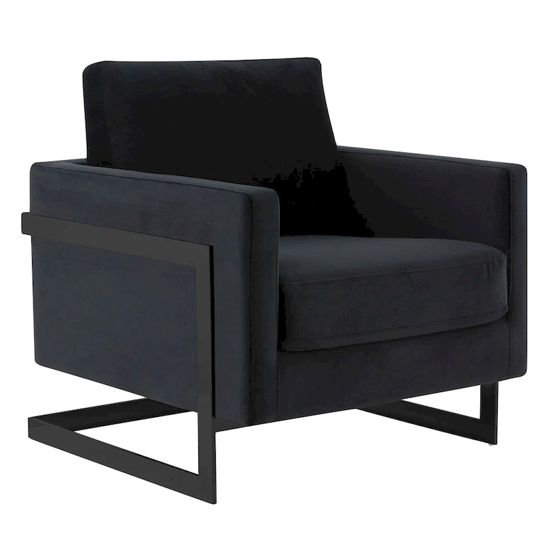 LeisureMod Lincoln Modern Velvet Arm Chair with Black Steel Frame - 35