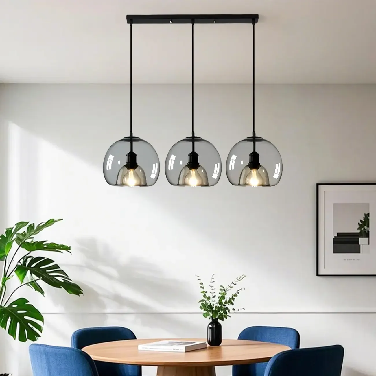 Modern Glass Sphere 3-Light Pendant for Kitchen Island