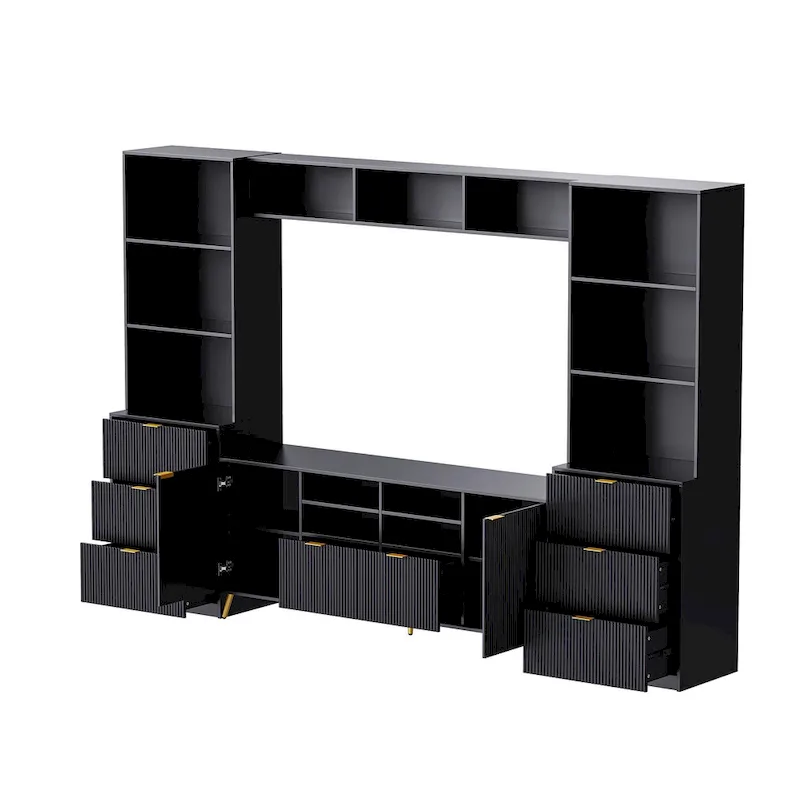 4-Piece Entertainment Wall Unit with 13 Shelves, 8 Drawers, and 2 Cabinets
