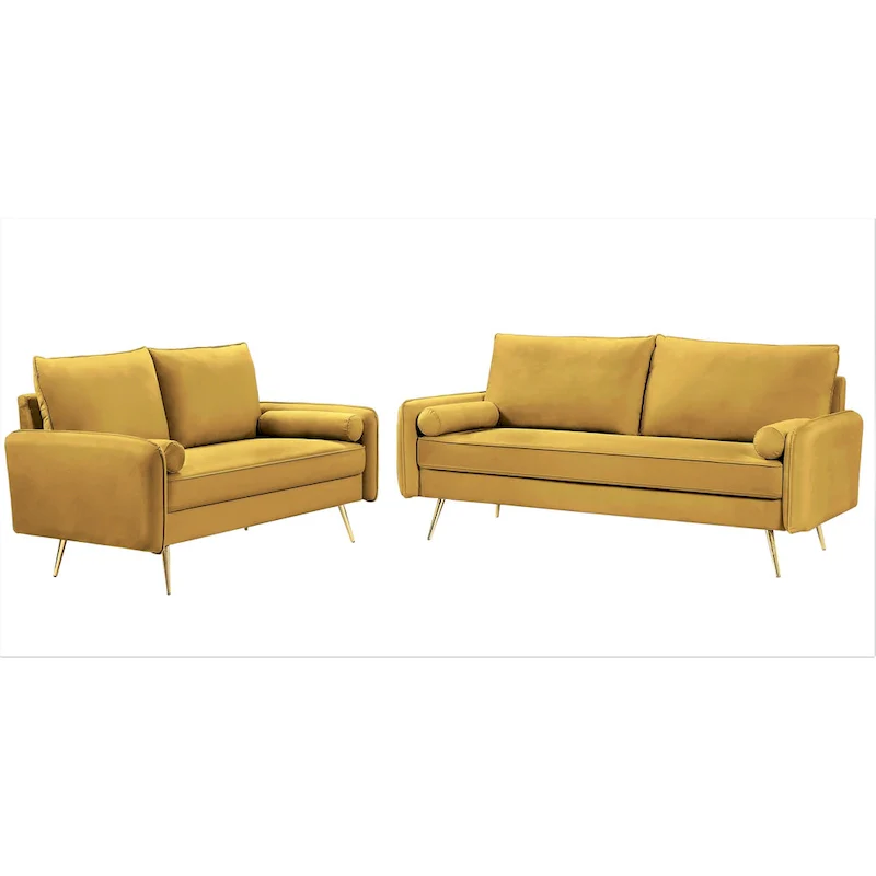 Mid-Century Modern Velvet 2-Piece Living Room Set