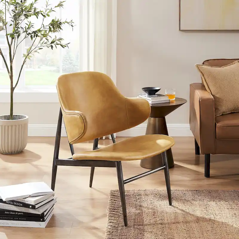 Art Leon Genuine Leather Accent Lounge Chair