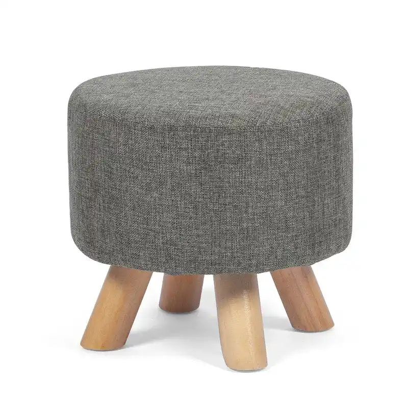 Adeco Modern Round Ottoman Home Footrest Stool/ Linen Fabric Seat Pouf