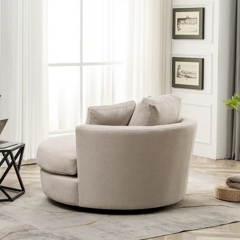54 Wide Elegant Round Swivel Barrel Chair, Chair and a Half