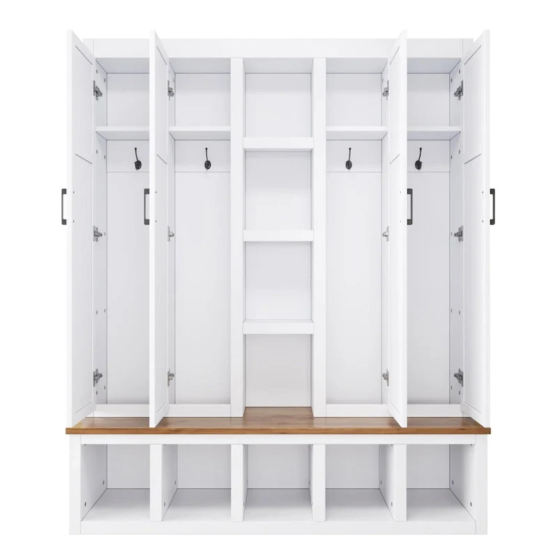 Farmhouse-Style 4-in-1 Hall Tree with Mudroom Bench
