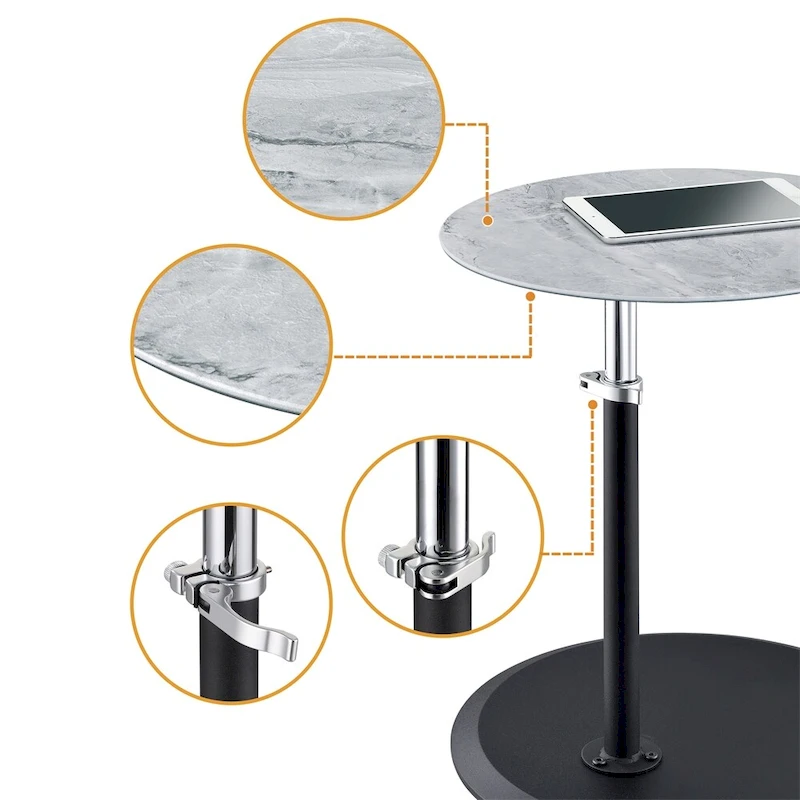 End Table with Height Adjustable Marble Textured Top