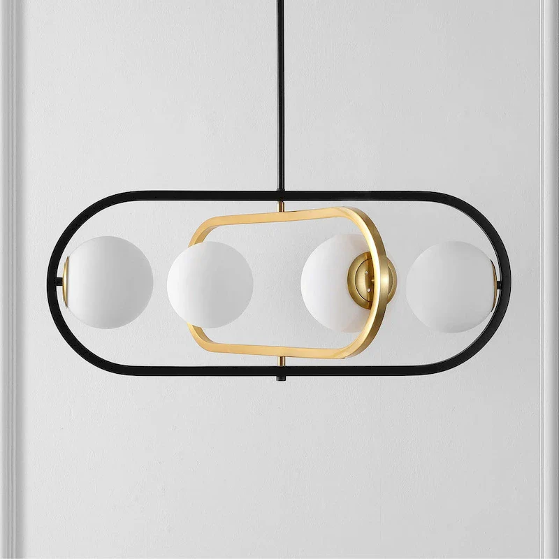 SAFAVIEH Lighting Enkeleda 4 Light 27  Pendant - 30  x 27  x 21-51  - withD/H - Black/Brass Gold - 30Wx27Dx51H