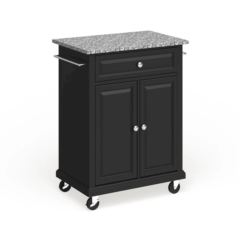 Crosley Compact Gray Granite Top Cart/ Island in Black Finish - 18d x 31w x 35.5h