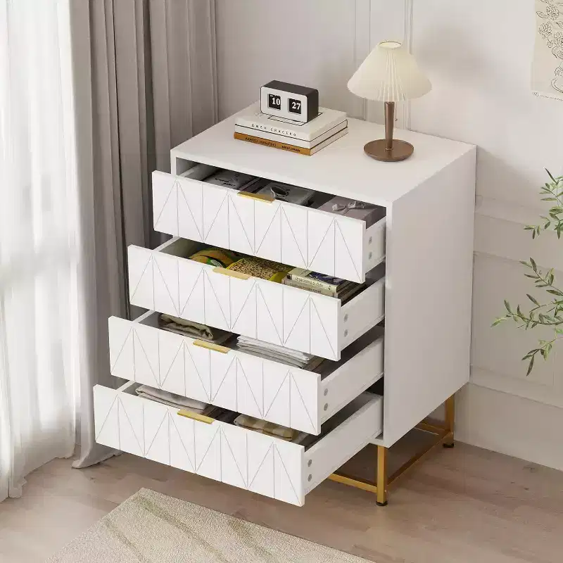 4-Drawer Dresser, Acacia Wood, Multi-Use Storage Cabinet for Bedroom or Living Room, Beige