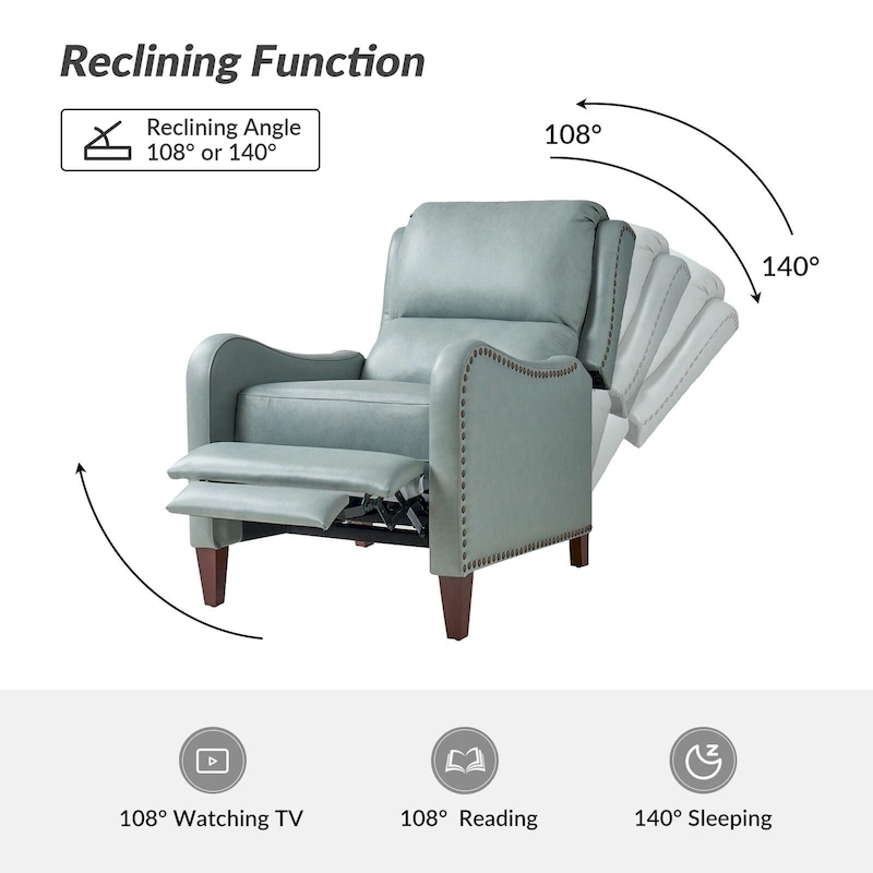 Brigida Modern Genuine Leather Nailhead Trim Recliner with Adjustable Footrest Set of 2 by HULALA HOME