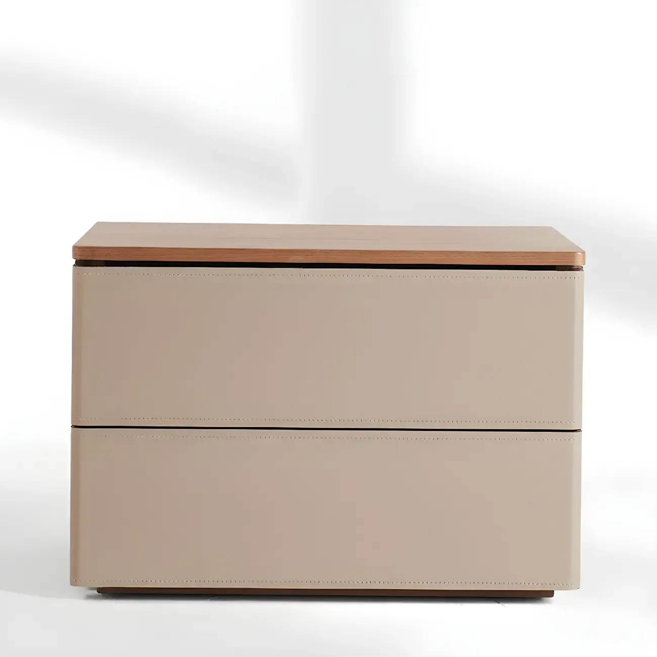 Modern Wood Top Leather Dual-Tone 2 Drawers Nightstand