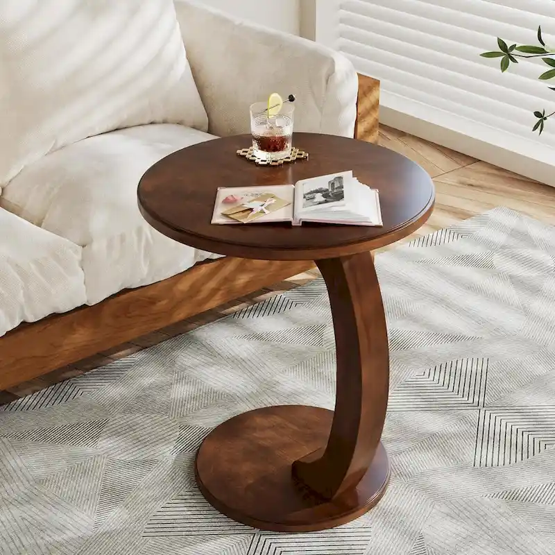 Wooden C-Shaped End Table