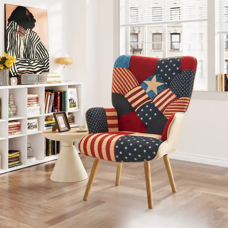 Linen Upholstered Modern Armchair Accent Chair with Wood Legs