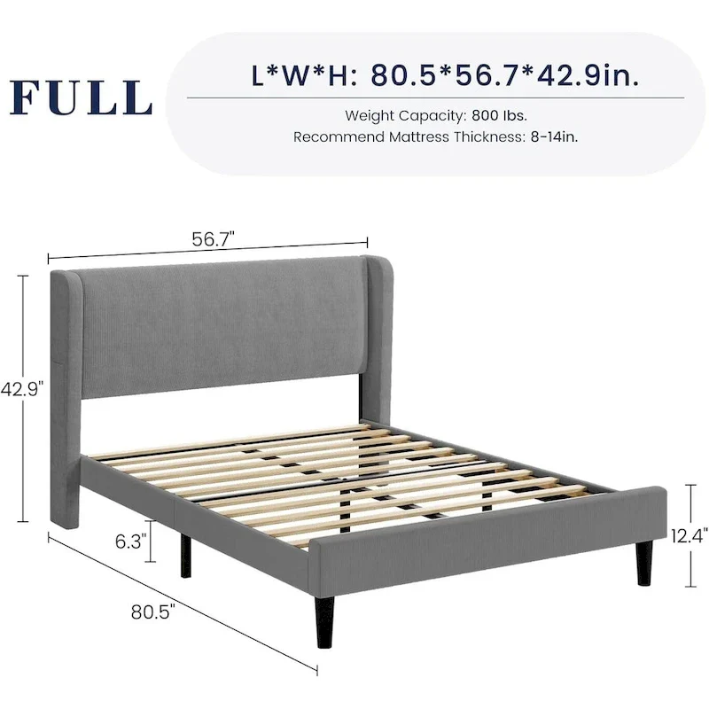 Wooden Bed Frame with Upholstered Headboard