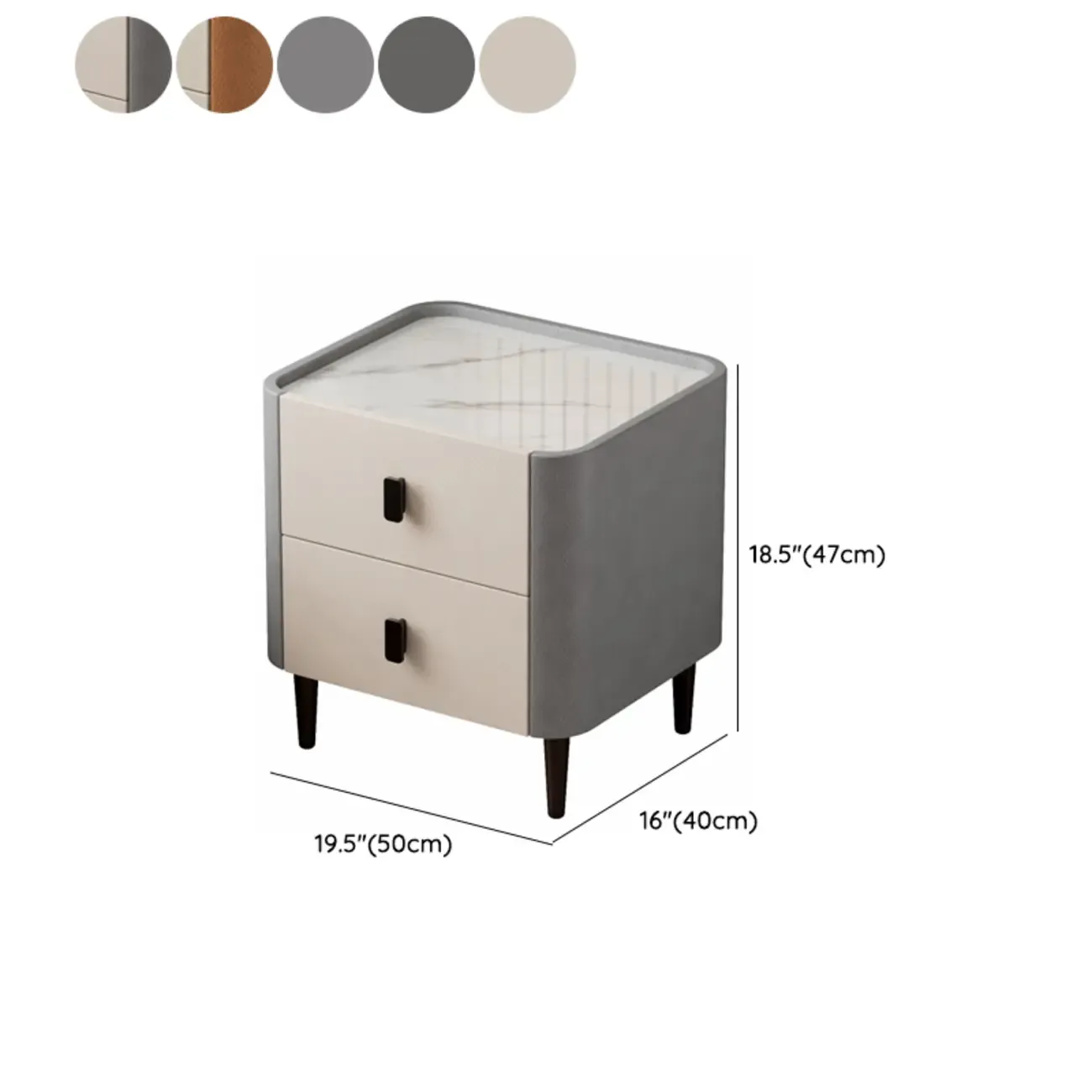 Modern Leather Stone Tray Top 2-Drawer Nightstand