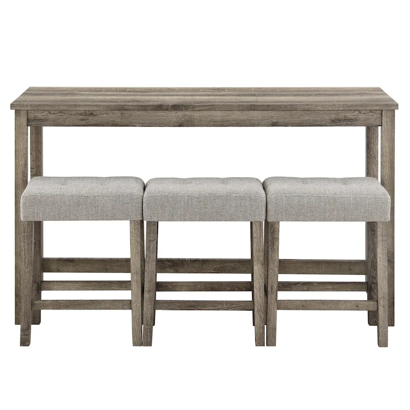 Bar Dining Table Set and 3 Bar Stools with Power Outlet Kitchen Breakfast Nook Wooden Dining Table Chairs Sets