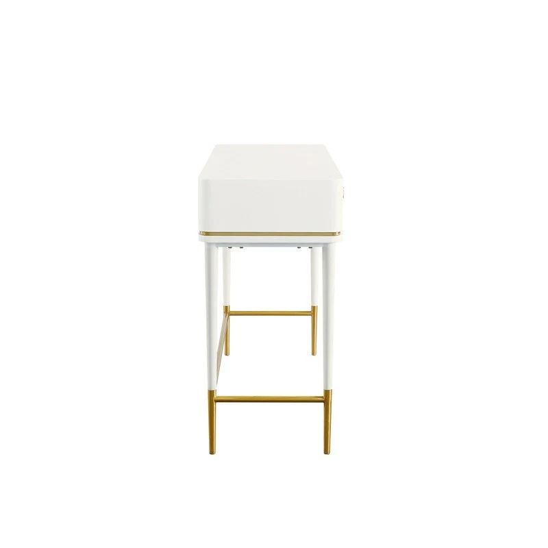 Art Deco Two-Drawer Desk with Gold Inlay – Off White / Black, Single