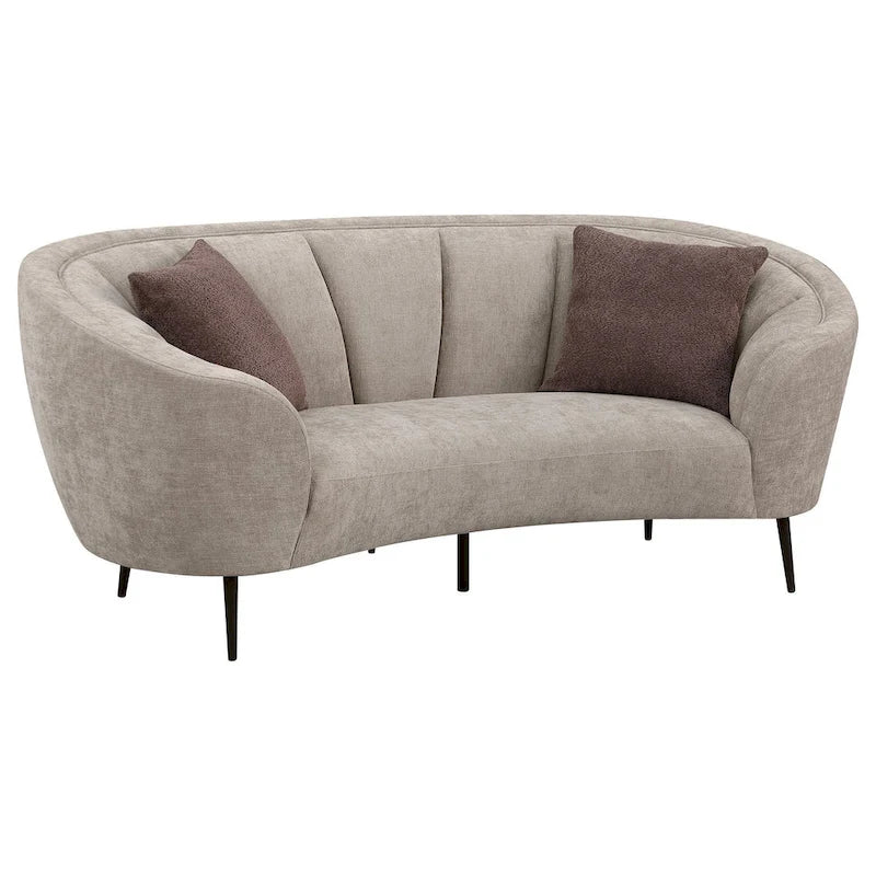 84-Inch Curved Loveseat in Beige with 2 Accent Pillows