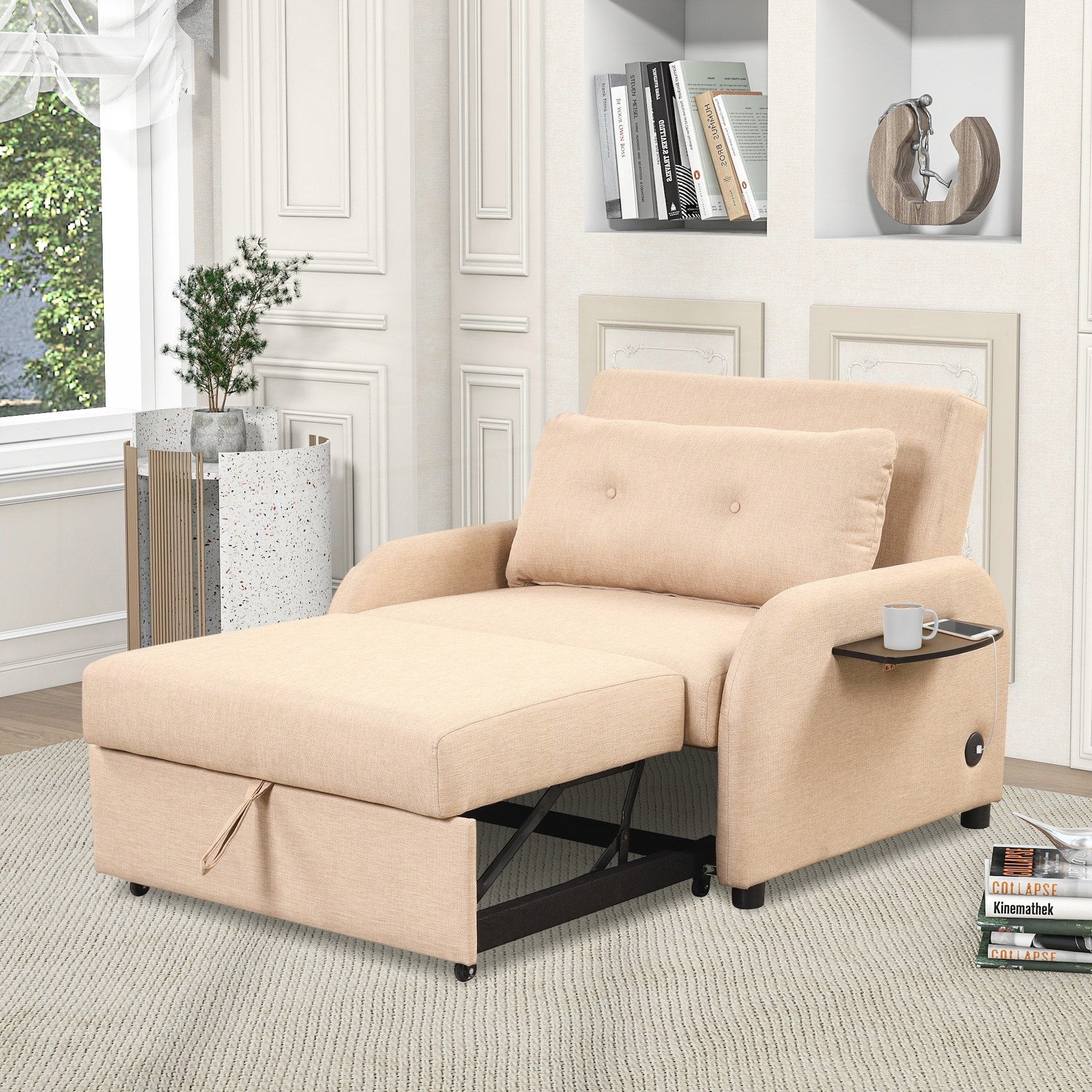 Pull Out Sofa Sleeper 3 in 1 with 2 Wing Table