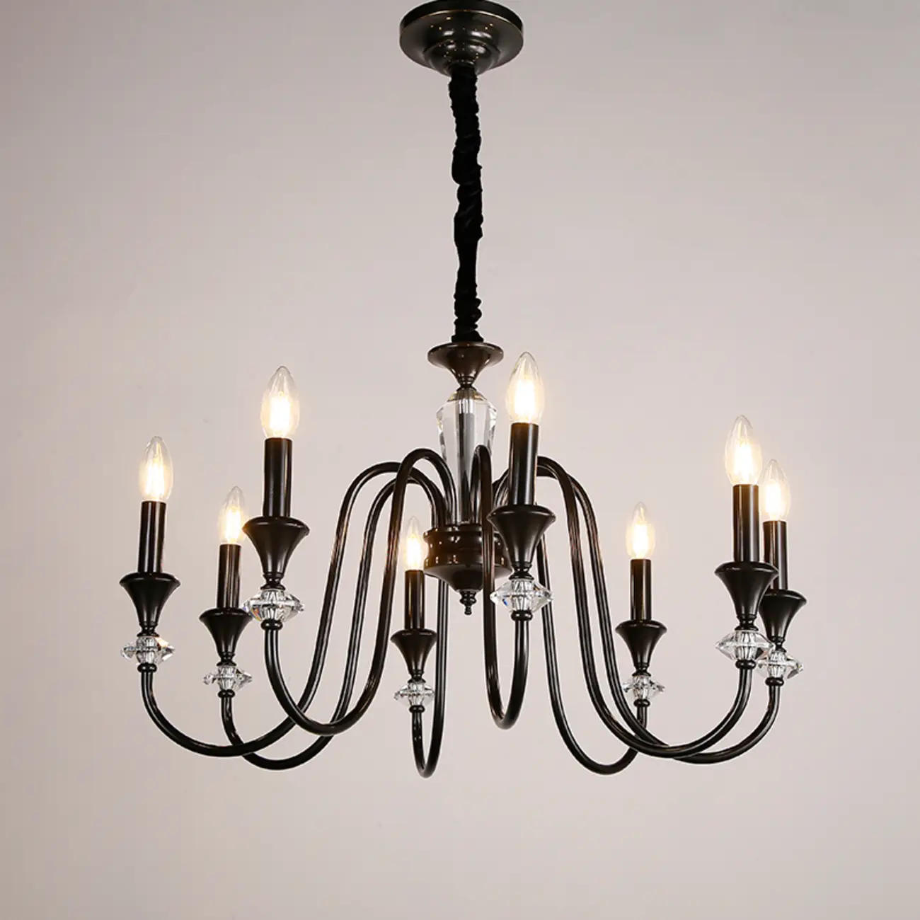 Industrial Black Glass Candelabra Chandelier in 3-10 Lights