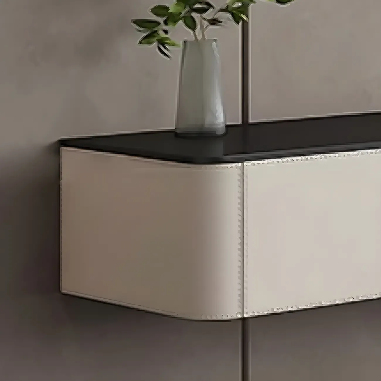 White Modern Stone Floating TV Stand with Cable Management