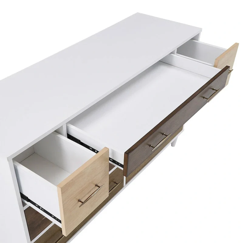 White and Natural Finish 8-Drawer Dresser