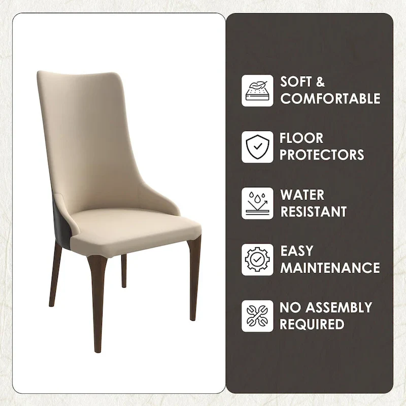 High-Back Dining Chair Upholstered in Leather with Ash Wood Legs Elm Collection