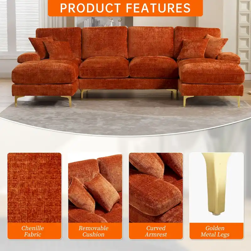HOMEFUN Chenille Upholstered U-Shaped Living Room Sectional Sofa