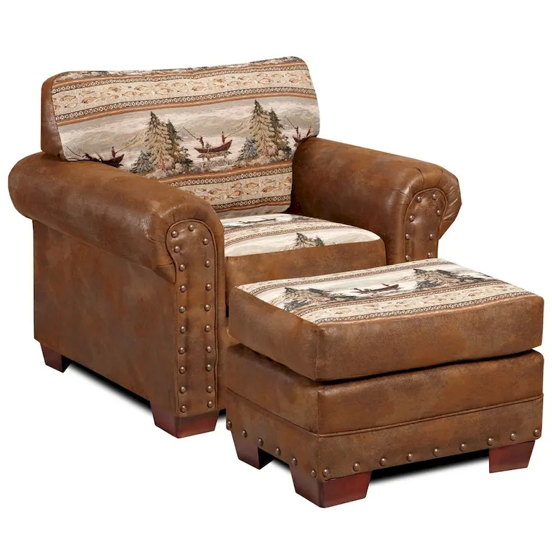 Alpine Lodge Fishing Scene Upholstered 4-piece Seating Set