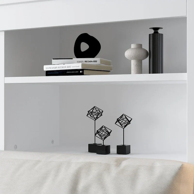 White Bookcase Headboard with RGB LED Lights and Adjustable Shelves – Queen, Single Bed