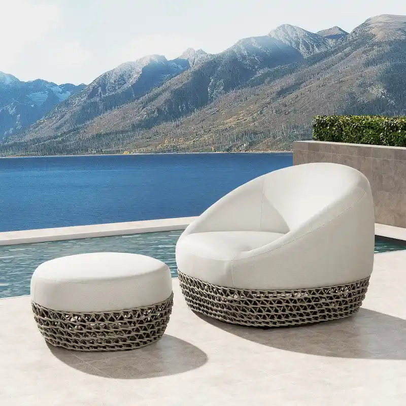 Willow 35.5 Woven Patio Outdoor Armchair with Ottoman