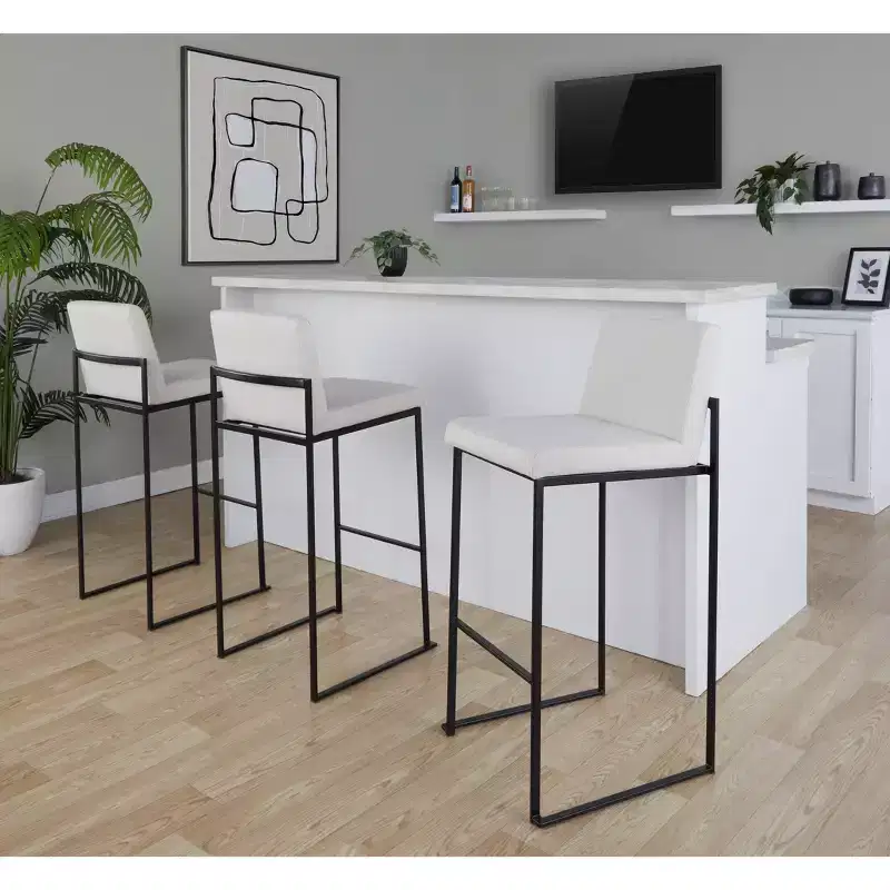 LumiSource Set of 3 Fuji High Back Barstools Fabric