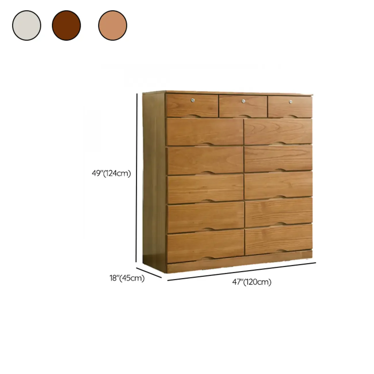 Natural Wood Double Dresser with Lockable Drawer