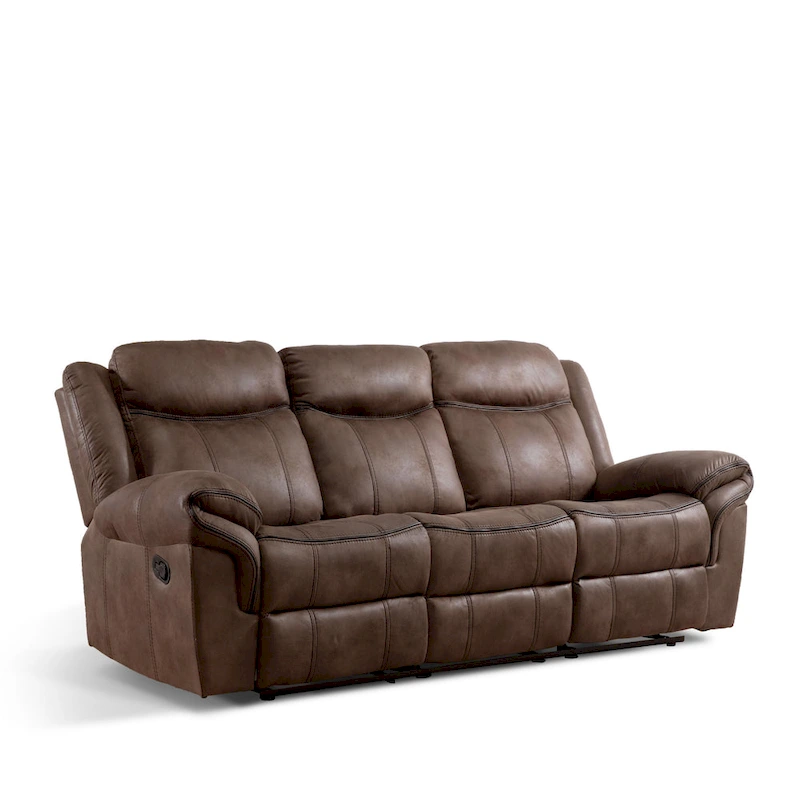 Verne Brown Manual Microsuede Reclining Sofa with Flip Down Cup Holders