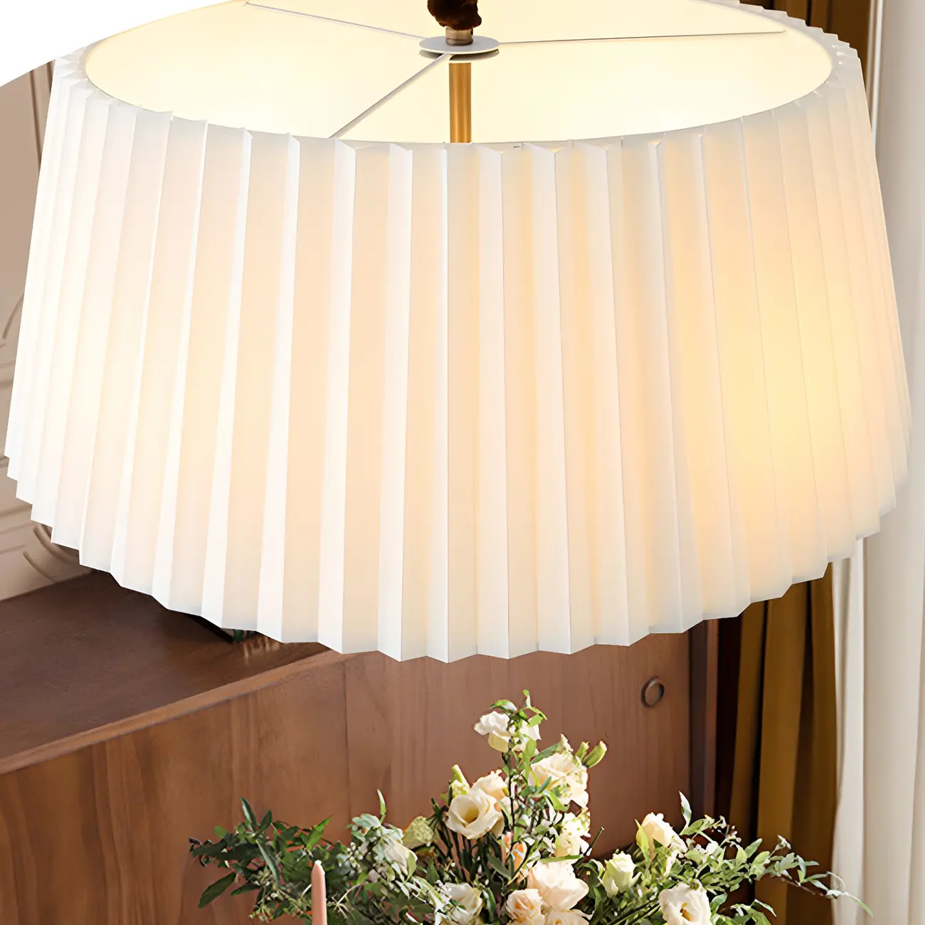 Modern Gold White Pleated Drum Chandelier Adjustable Height