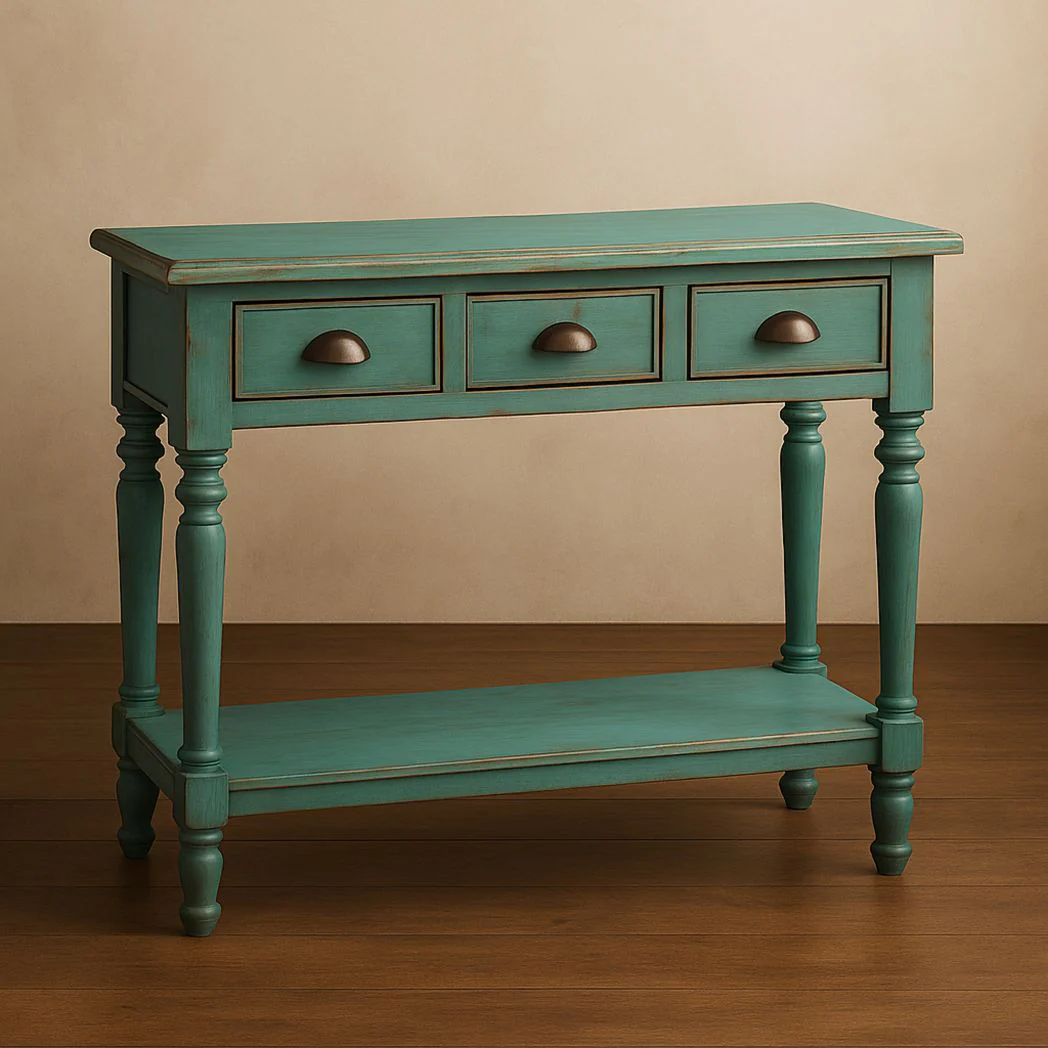 Console Table Rectangulaire Bois de Pin avec Tiroirs 3 Couleur Vert 106x36x85 cm