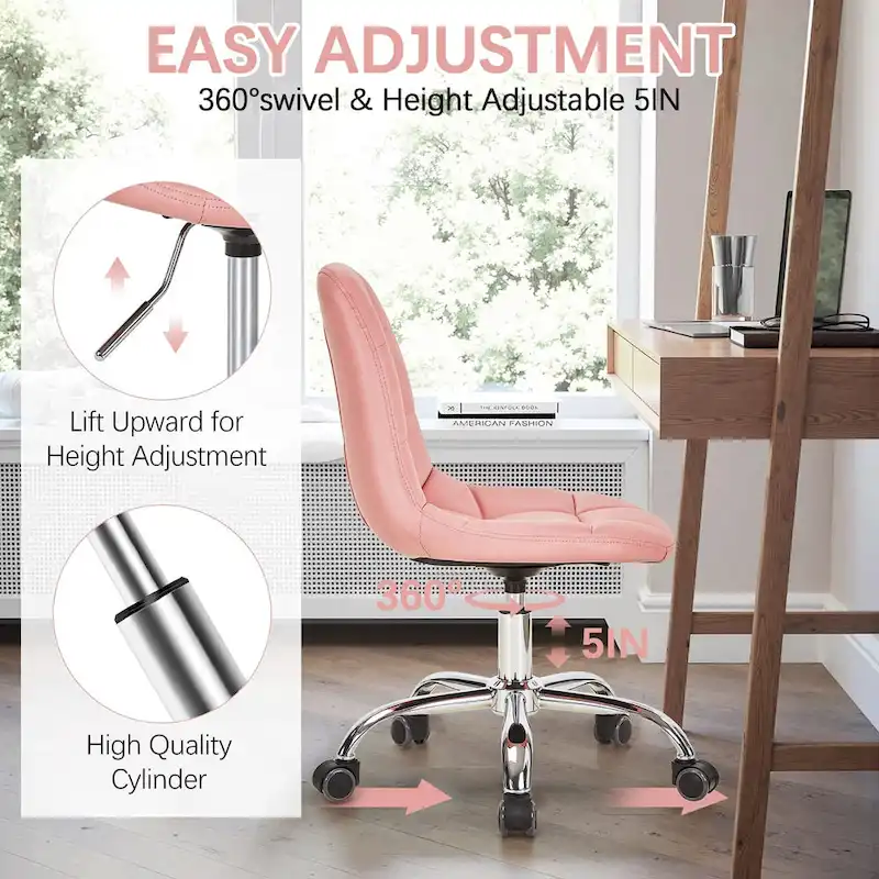 Armless Home Office Chair, Height Adjustable Computer Desk Chair with Wheels