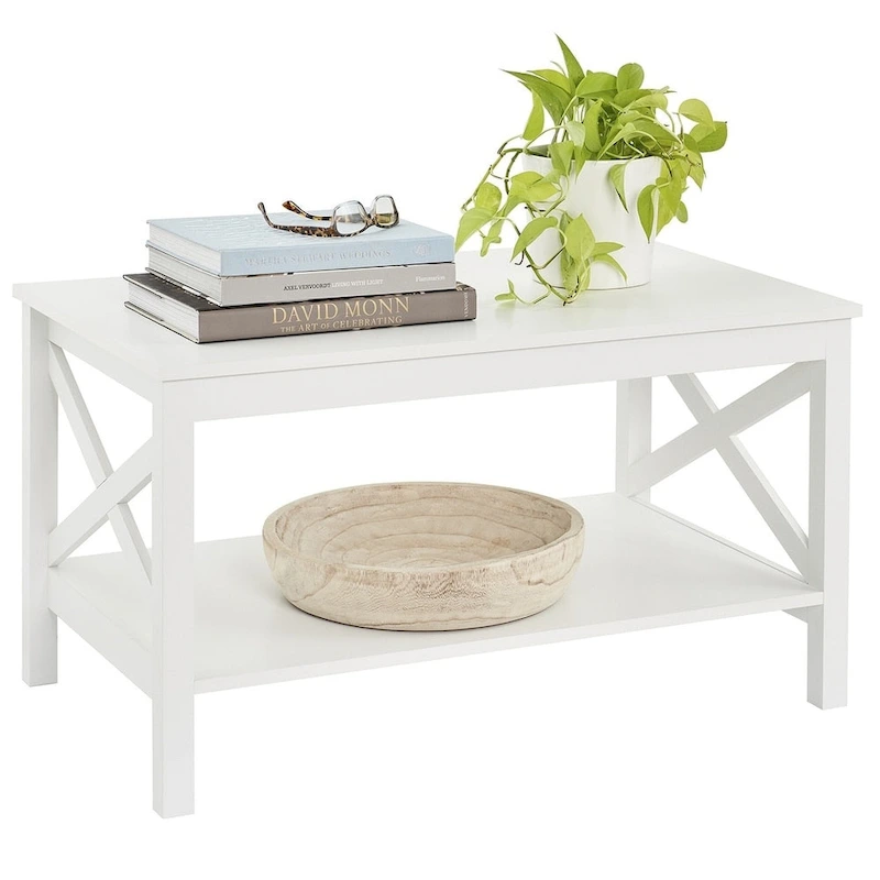 The Gray Barn Xanadu Hill X-frame Two-tier Coffee Table with Shelf