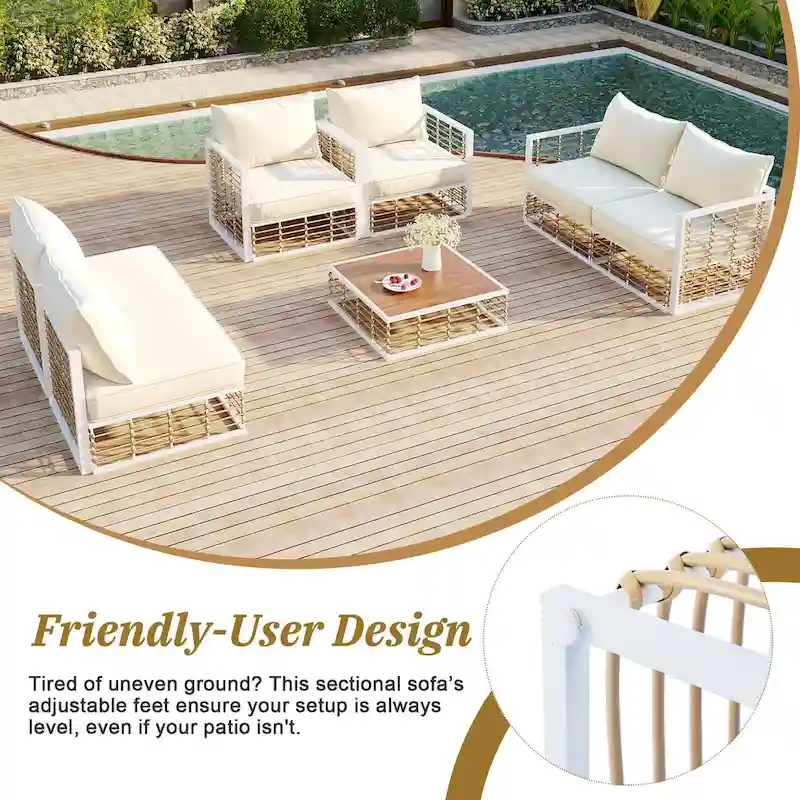7 Piece Patio Furniture Set, All-Weather Conversation Furniture Set, Patio Sectional Sofa Set with Cushions and Coffee Table