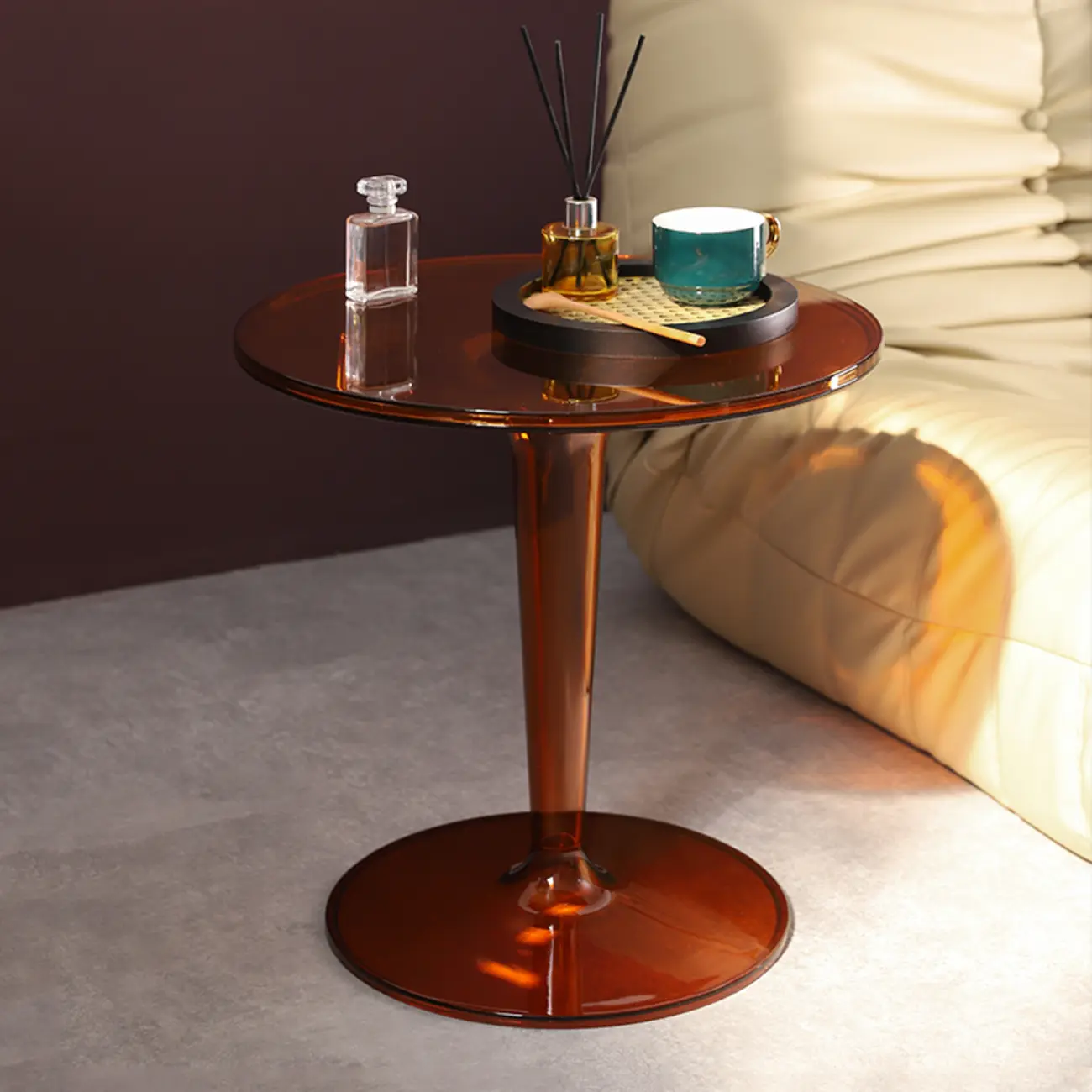 Minimalist Acrylic Tawny Round End Table