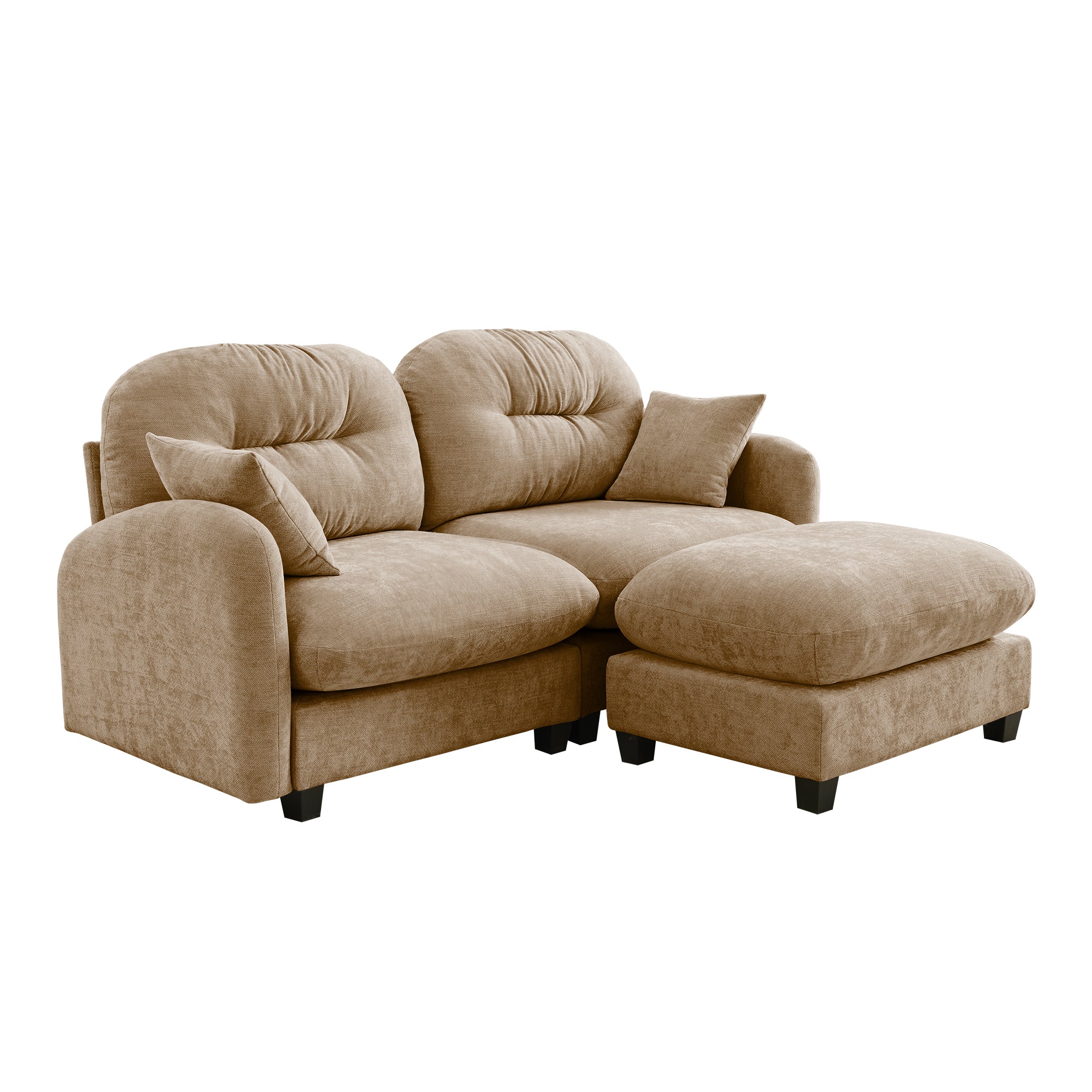 Tufted Chenille Cloud Loveseat Sectional Sofa Couch with Ottoman