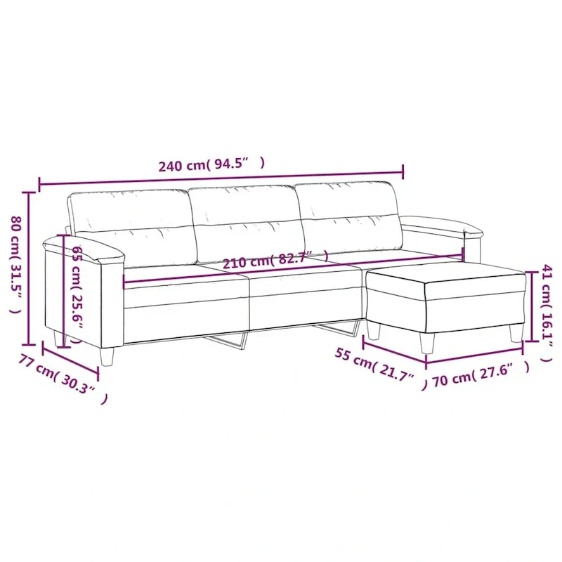 vidaXL Couch Modern Accent Upholstered Chair with Footstool Microfiber Fabric